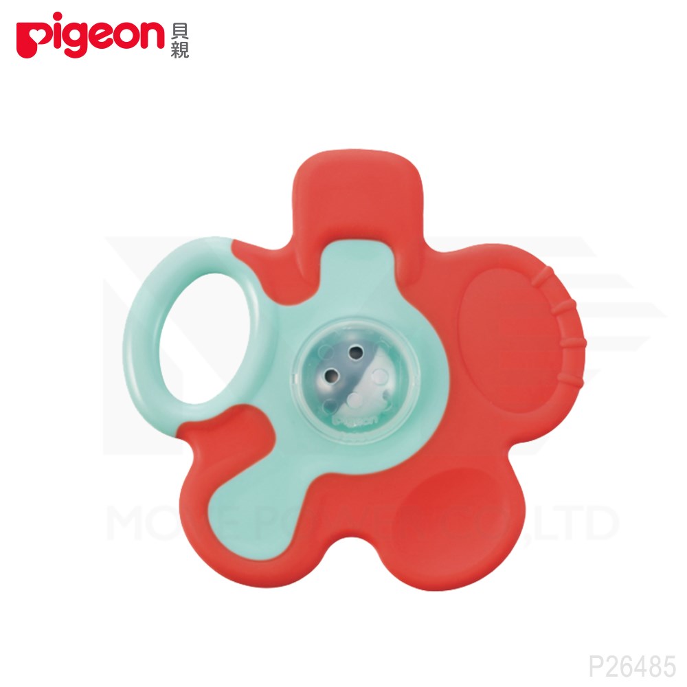 日本《Pigeon 貝親》搖鈴固齒器-橘色花瓣